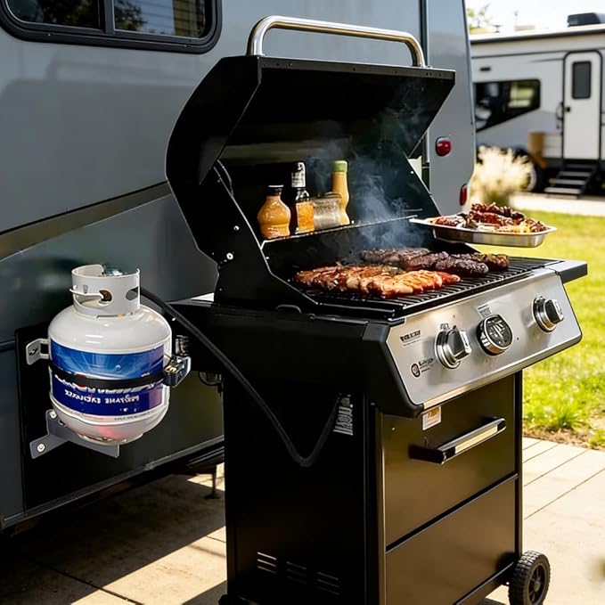 Propane Tank Holder, RV Propane Tank Storage,Exchange Propane Gas Cylinder Support for Campervans and Travel Trailers Suitable for Standard 20-30 Pound (Black) (XO1-1)