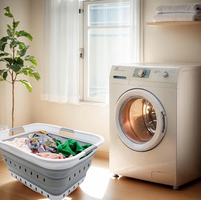 SAMMART 42L (11 gallon) Collapsible Plastic Laundry Basket - Foldable Pop Up Storage Container/Organizer - Space Saving Hamper/Basket (1, White/Grey)