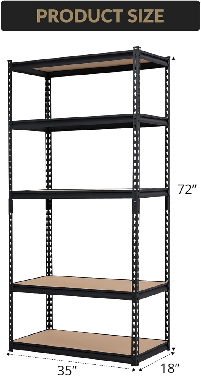 Garage Shelving Heavy Duty Storage Shelves 2000Lbs Capacity, 5 Tier Adjustable Metal Shelving Unit 36" W x 18" D x 72" H, Industrial Utility Rack for Kitchen Pantry