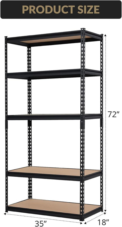 Garage Shelving Heavy Duty Storage Shelves 2000Lbs Capacity, 5 Tier Adjustable Metal Shelving Unit 36" W x 18" D x 72" H, Industrial Utility Rack for Kitchen Pantry