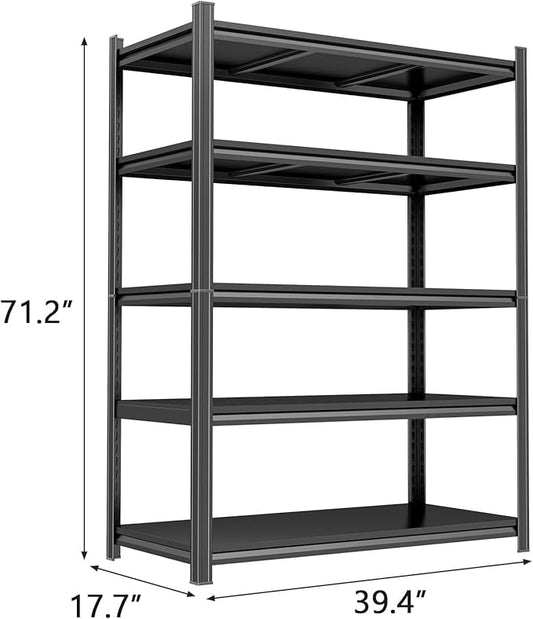 Metal Garage Shelving Unit, Heavy Duty Adjustable Storage Shelves, Steel Shelving, 3000 lbs Capacity Shelves for Heavy Tools and Equipment, 5 Tier, 39.4" Wx 17.7" Dx 71.2" H