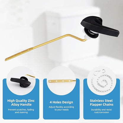Universal Toilet Handle Replacement Kit, Side/Angle Mount Toilet Flush Handle Compatible with Kohler K-GP30324-CP/TOTO/American Standard, Stainless Steel Flapper Chain, Oil Rubbed Bronze