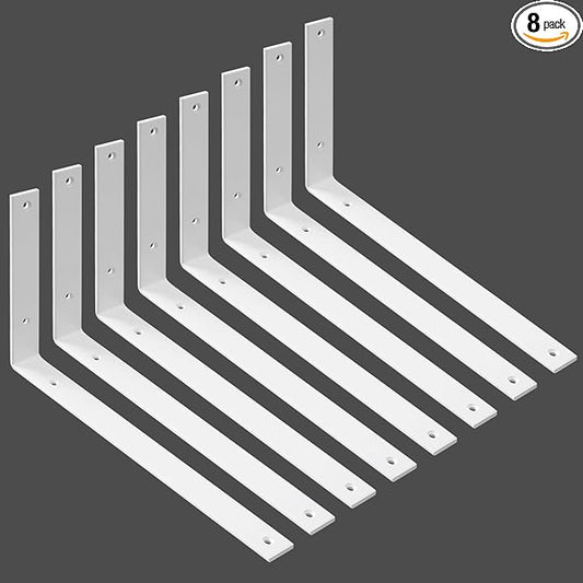 WINKER Shelf Bracket 8 Pack 14" Lx8 Hx1.5 W 5mm Thick Heavy Duty White 14 Inch Metal Iron L Brackets for Wall Shelves