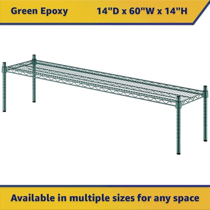 14" x 60" x 14" Green Epoxy Wire Storage Shelf, Dunnage Rack, Commercial 1 Tier Small Shelf