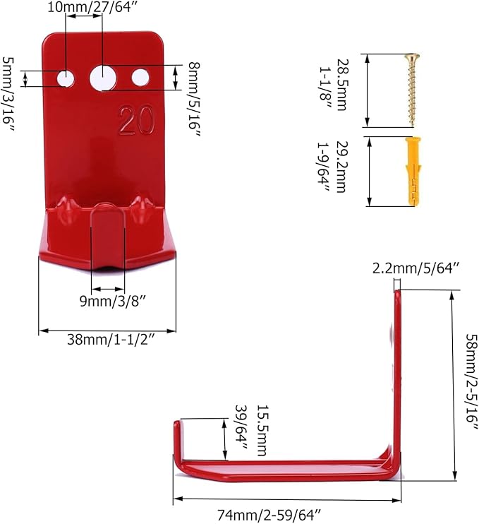 Fire Extinguisher Mount Wall Hook Bracket for Holding up to 20 lbs Extinguishers, Suited for Large and Small Dry Chemical and Water Extinguishers