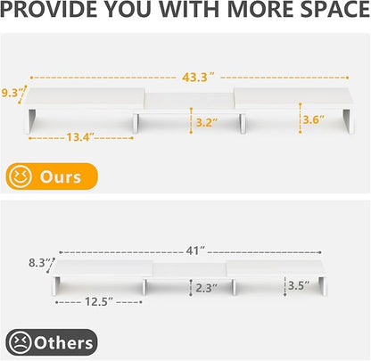 TAVR Furniture Dual Monitor Stand Riser, Computer Monitor Stands for 2 Monitors, Extra Long Multifunctional Desktop Organizer Riser for Computer, Laptop, PC, Printer, TV, Max 43.3" Length, White