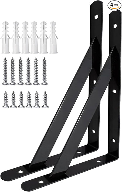 Shelf Brackets 16 Inch, Heavy Duty Shelf Brackets 10 Inch, Black Powder-Coated Hidden Wall Mount L Steel Wall Brackets for Shelves