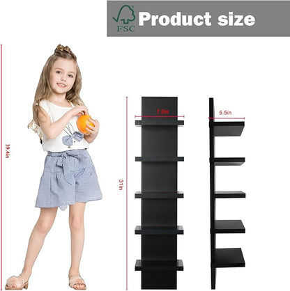 5 Tier Wall Shelves Black, Vertical Column Shelf Floating Storage Home Decor Organizer Design Utility Shelving Bedroom Living Room, 30.7