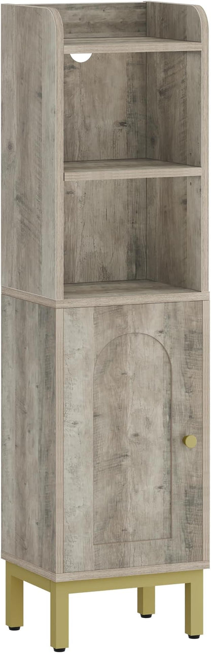 Bathroom Storage Cabinet, Small Corner Floor Cabinet with Door and Shelves, Narrow Toilet Paper Holder, Bathroom Organizer with Adjustable Shelf, for Small Spaces, Rustic Greige BC38205GV1