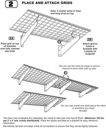 Hyloft 00630 2-Pack Heavy Duty Steel Wall Garage Shelving, 48-Inch X 24-Inch Wall Mounted Shelves for Garage Storage, Low-Profile Brackets, Max Shelf Load 150 Pounds, White Powder Coated Finish