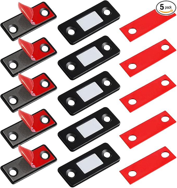Cabinet Magnetic Catch Jiayi 5 Pack Black Ultra Thin Cabinet Door Magnetic Catch for Drawer Magnets Adhesive Cabinet Latch Magnetic Closures for Kitchen Closet Door Closing Magnetic Door Catch Closer