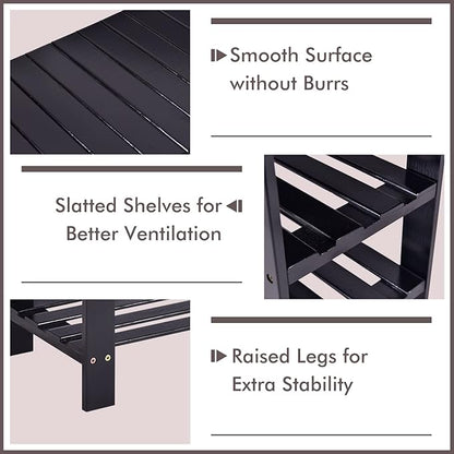 COSTWAY 3-Tier Shoe Rack Bench, Free Standing Wood Entryway Shoe Storage Organizer, Bamboo Storage Shelf for Shoes,Ideal for Home Entryway, Hallway
