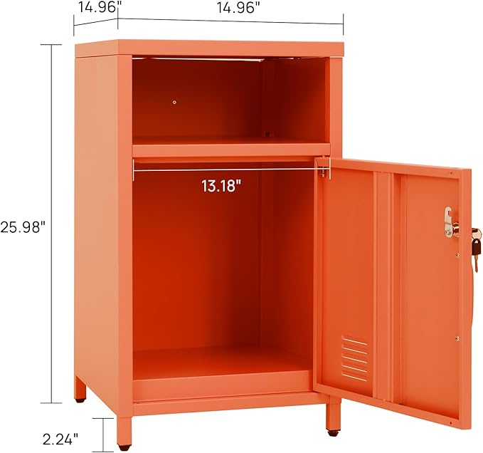ALBAD Compact Metal Nightstand with Lockable Cabinet and Open Shelf, Modern Bedside Table, Versatile Side Table for Bedroom, Living Room, or Office (Orange, 26" H-Lockable Door)