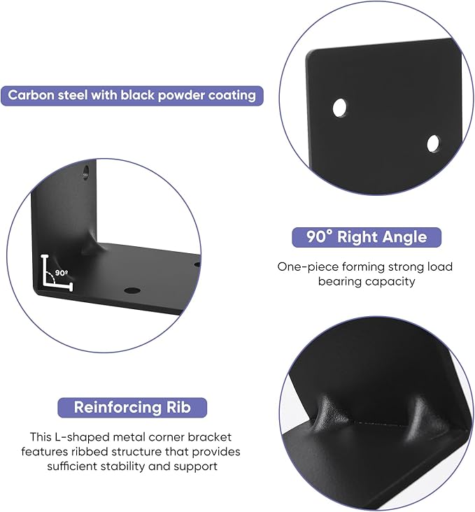 Heavy Duty Steel Corner Brackets 4pcs,6"x6"x3" L Right Reinforced Angle Bracket, Strengthen Metal Joint Support,DIY L Shelf Brackets for Wood Projects