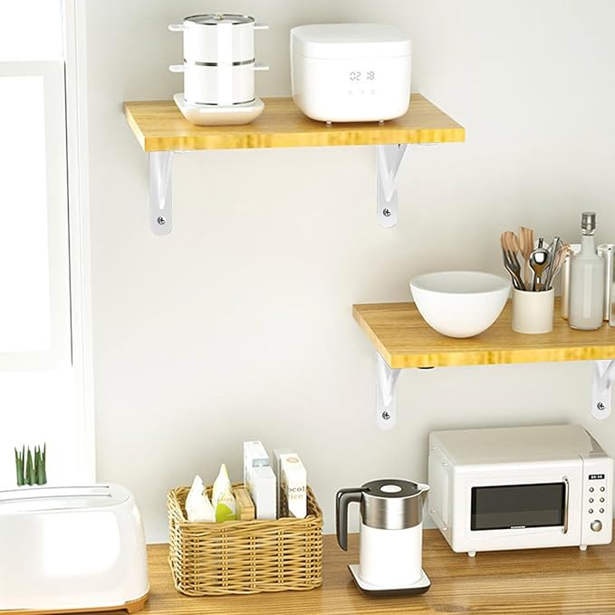 Heavy Duty Shelf Brackets Wall Mount Steel Bracket Wall Brackets for Shelves (White, 20 x 12 Inch-3 Pairs)