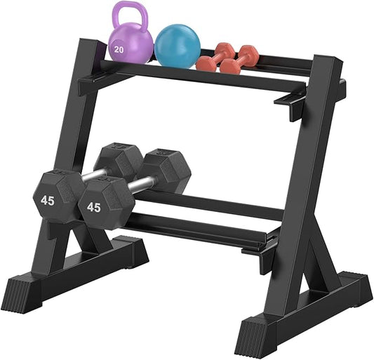 TomCare Dumbbell Rack Stand Only, 2-Tier 33 IN Length Adjustable Weight Rack for Home Gym Heavy-Duty Metal Weight Stand Holder for Dumbbells, Kettlebells, 360 lb Capacity (Dumbells not included)