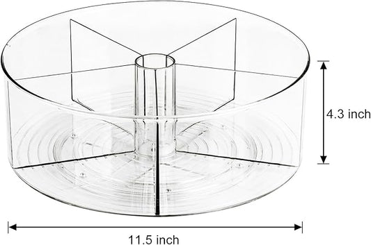 360° Rotating Makeup Organizer 11.5" Clear Turntable Lazy Susan Organizer for Vanity, Bathroom Counter, Pantry, Cabinet, Spinning Cosmetic Storage Holder with 5 Dividers for Skincare, Makeup Brushes