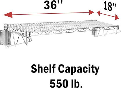 Wall Mount Wire Shelf (Chrome, 18" Deep x 36" Wide)