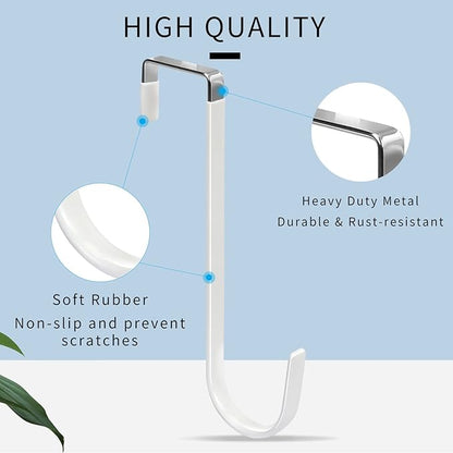 FYY Over The Door Hooks, 4 Pack Upgraded Long Door Hangers Hooks with Rubber Prevent Scratches Heavy Duty Organizer Hooks for Hanging Clothes, Towels, Hats, Coats, Bags White