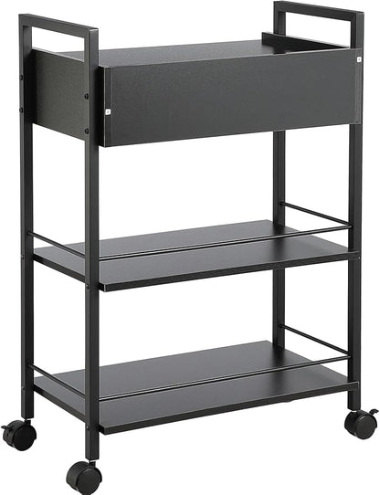 VEVOR Beauty Salon Trolley Cart, 3-Tier Hair Salon Stations Cabinet for Stylist with Lockable Drawer, MDF Rolling Storage Station with 4 Wheels (2 Lockable) for Beauty SPA Barbershop Tattoo