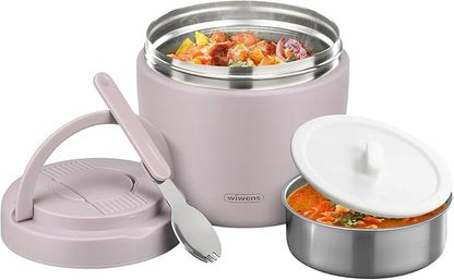Thermo Food Jar for Hot Food Adults 32OZ Soup Thermo Lunch Containers Wide Mouth Vacuum Insulated Stainless Steel Leakproof Bento Box with Spoon (Purple)