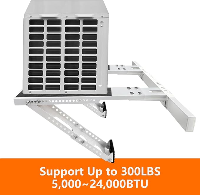 No-Drill Window AC Bracket, Adjustable Support for Single/Double Hung Windows, Heavy Duty Epoxy-Coated Steel Holds 300lbs, Easy Installation