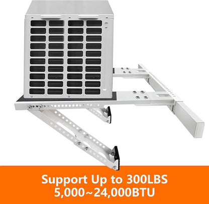 No-Drill Window AC Bracket, Adjustable Support for Single/Double Hung Windows, Heavy Duty Epoxy-Coated Steel Holds 300lbs, Easy Installation