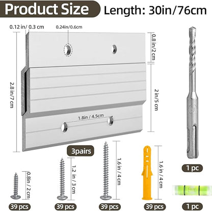 3 Pairs 30" Heavy Duty French Cleat Hangers, Wall Cleats Hanging Kit for Pictures Mirrors Headboards, Aluminum Z Bar Clips Support 300 lbs - Interlocking Mounting Z Hanger Bracket and Hardware