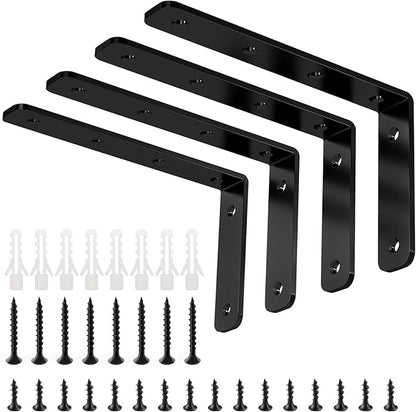 YUMORE L Bracket, 5" x 3" Max Load: 35lb/15KG Heavy Duty Stainless Steel Solid Shelf Support Corner Brace Joint Right Angle Bracket, Pack of 4, Black