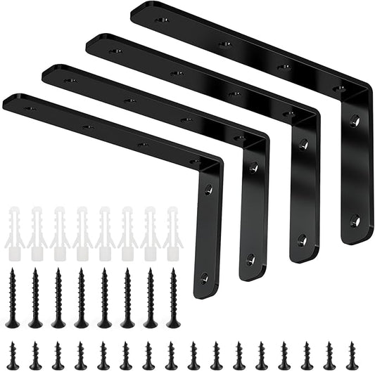 YUMORE L Bracket, 5" x 3" Max Load: 35lb/15KG Heavy Duty Stainless Steel Solid Shelf Support Corner Brace Joint Right Angle Bracket, Pack of 4, Black