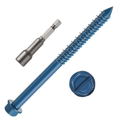 1/4" x 4-1/2" Concrete Screws, 50 PCS Blue Hex Washer Head Concrete Screws Anchor Kit with Hex Bit Socket, for Masonry, Cement, Block, Brick or Stucco