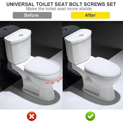 2 PCS Toilet Seat Screws Replacement Kit, Heavy Duty Toilet Seat Fastener with Plastic Nut and Metal and Rubber Washers, Universal Toilet Seat Bolt and Screw Set for Top Mount Toilet Seat Hinge