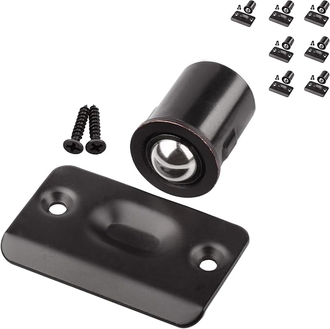 HOMOTEK 8 Pack Drive in Ball Catch with Strike Plate for Closet Doors, Oil Rubbed Bronze, 13/16 Inch x 1-1/8 Inchs,Die-cast, Adjustable Tension Ball