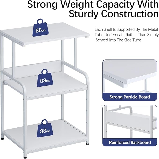 Printer Stand with Storage Shelf,3 Tier Printer Cart with Wheels,Mobile Printer Table for Home Office,Stands for Printer Heat Press Scanner Fax,Industrial Style (White)