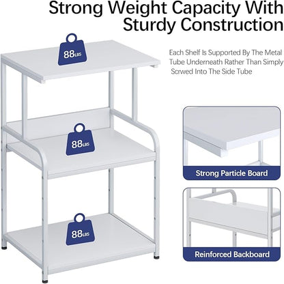 Printer Stand with Storage Shelf,3 Tier Printer Cart with Wheels,Mobile Printer Table for Home Office,Stands for Printer Heat Press Scanner Fax,Industrial Style (White)