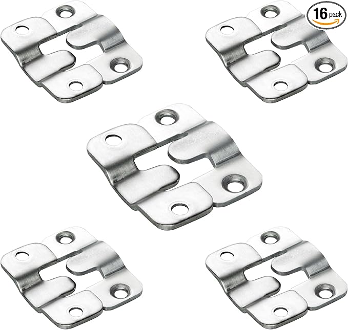 Flush Mount Bracket, Headboard Wall Mounting Brackets- Interlocking Hanging Bracket, Mounting Hardware for Picture Hanging and Sectional Couch Connectors (8 Pairs)
