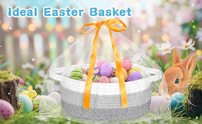 ABenkle Small Woven Easter Basket with Handle, 12x8x5 inches, Durable Storage Basket, Gift Wrap Ready with Ribbon