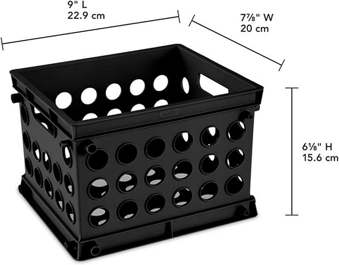 Sterilite Mini Crate, Stackable Plastic Storage Bin with Handles, Organize Home, Garage, Office, School, Dorm Room, Black, 36-Pack