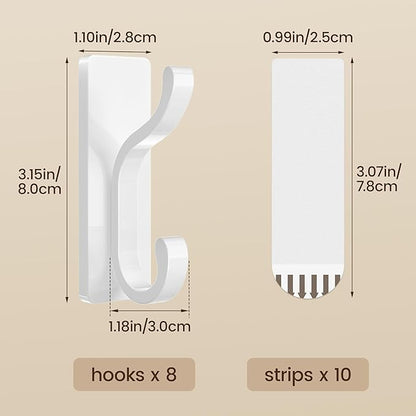 pickpiff Wall Hooks with Adhesive Strip - Easy to Remove, No Residue, Strong Heavy Duty Sticky Towel Hook, 8 Pack White