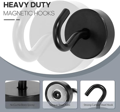 Neosmuk Magnetic Hooks, Cruise Ship Essentials, 40lb+ Heavy Duty Magnetic Hooks for Cruise Cabins, Refrigerator, Grill, Hanging, and Travel | Extra Strong Must-Haves Magnet Hook,Black, 5 Pack