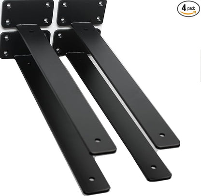 4 Pack - 14 inch Black Hidden L Shelf Bracket (1/5 Inch Thicked) Iron Floating Shelf Brackets Rustic Industrial Metal Brackets for Shelf Support