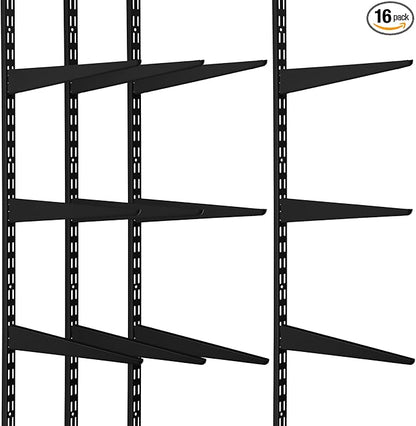 4 Pcs Twin Rail Upright Wall Shelving System 47. 5 Inch with 12 Pcs Shelf Bracket Heavy Duty Adjustable Storage Rack Metal Support System for Kitchen Closet Home Indoor(Black)