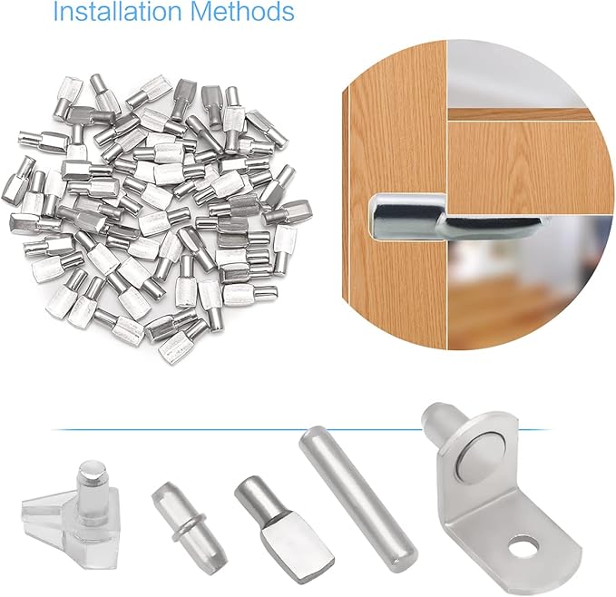 112 Pcs 5 Styles Shelf Nail kit, Metal Nickel Plated Shelf Support pin, Silicone Cover, Suitable for Kitchen Cabinet, Bookcase Support pin and pin