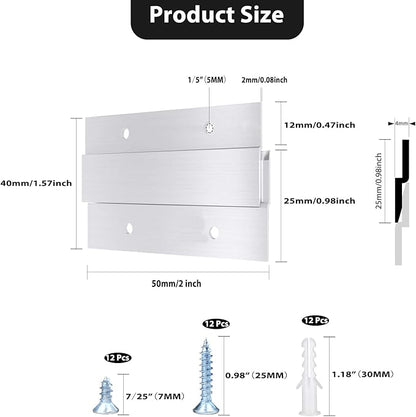 French Cleat Picture Hanger, Aluminum Z Hanger Interlocking Wall Mounting Bracket Hardware Kit Z Clips for Hanging Wall Painting, Mirrors, Panels, Artwork, Cabinet, Whiteboard (2inch-6Pairs)