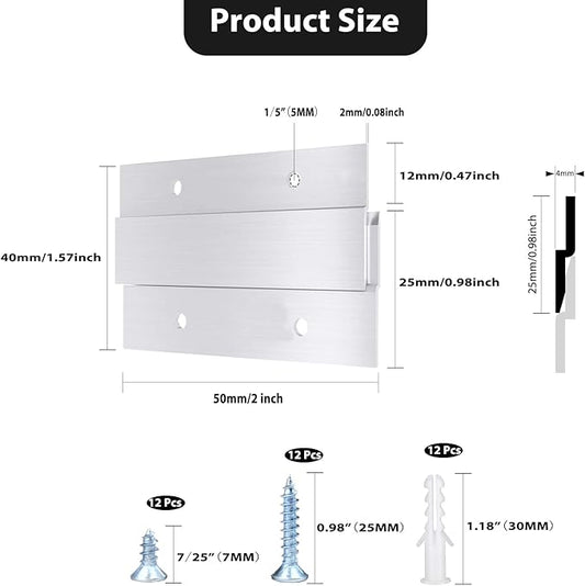 French Cleat Picture Hanger, Aluminum Z Hanger Interlocking Wall Mounting Bracket Hardware Kit Z Clips for Hanging Wall Painting, Mirrors, Panels, Artwork, Cabinet, Whiteboard (2inch-6Pairs)