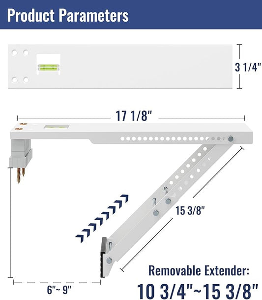 LuckIn Air Conditioner Support Bracket, Heavy Duty Window AC Bracket Universal Fit for 12,000-24,000 BTU AC Units, Holds Up to 165lbs, Adjustable Extender Leg & Built-in Bubble Spirit Level