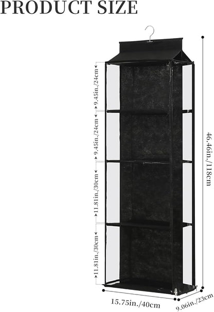 8 Grids in 1 Pack Hanging Purse Handbag Organizer with Double Zippers, Visible Purse Organizer for Closet, Fully Enclosed Purse Storage Holder-Black