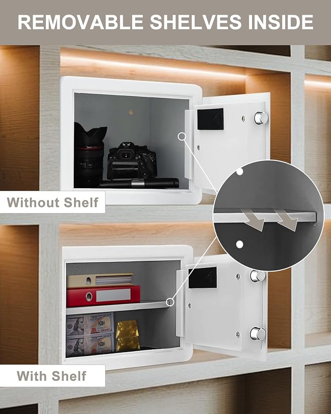 TIGERKING 1.2 Cu Ft Small Safe Box, White Security Safe with Digital Keypad, 2-Bolt Anti-Theft Locking Bolts, Removable Shelf, Easy Setup for Closet, Apartment, Dorm, Home Office