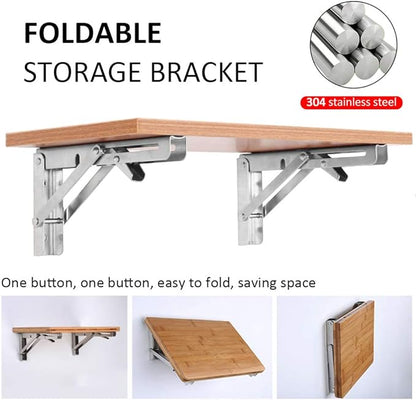 Storystore Folding Shelf Brackets - 12Inch Heavy Duty Stainless Steel Collapsible Shelf Bracket for Bench Table, Space Saving DIY Bracket, Max Load: 550lb