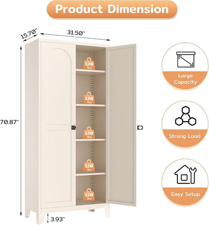 70.87" Tall Metal Storage Cabinet with 3-Digit Combination Lock, Steel Pantry Cabinet with 4 Adjustable Shelves & 2 Doors, Secure Freestanding Organizer for Home, Office, Garage, Beige